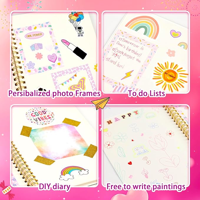 2-PC DIY Journal Kit for Girls Age 8-14, DIY Journal Set for Teen Girl,Christmas|Birthday Gift for 8 9 10 11 12 13 14 Year Old Girl Ideas, Stationery|Scrapbook|Diary Art Crafts Supplies Toy Set