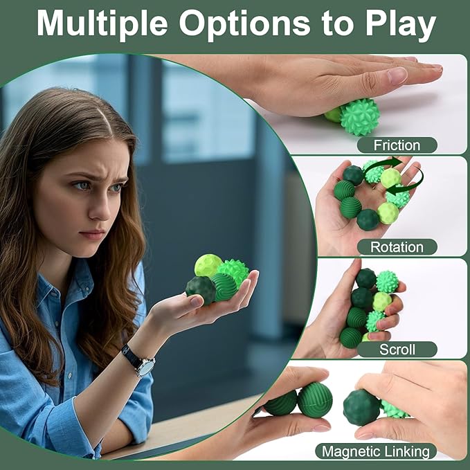 BUSOHA Silicone Magnetic Fidget Balls - 8 Pack Silicone Stress Relief Balls Stone for Adults Sensory Travel Toys for Calming,Stress,Autism and ADHD,Gifts for Kids Girls Boys,Green