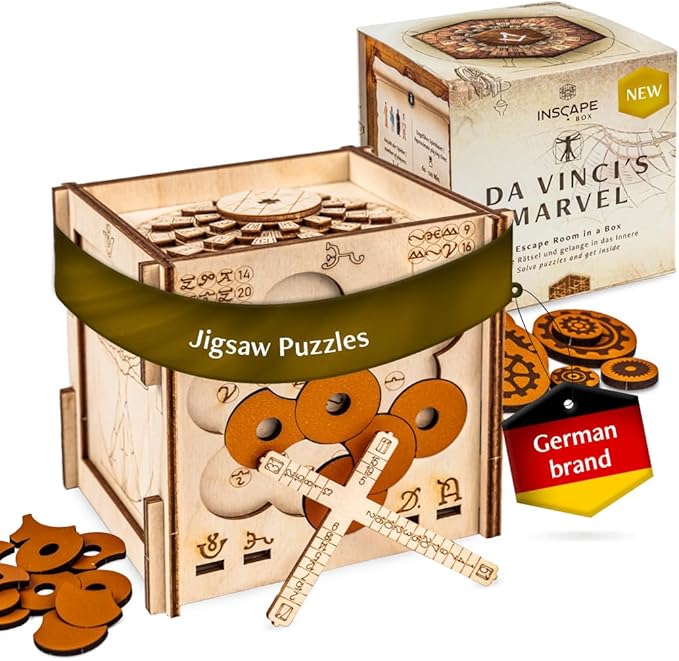 INSCAPE Da Vinci Puzzle Box - Escape Room in A Box for Adults - Cluebox - Mind Puzzles for Adults - Puzzle Boxes with Hidden Compartments - Puzzle Boxes for Adults - Wooden Puzzle Box