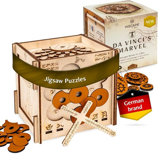 INSCAPE Da Vinci Puzzle Box - Escape Room in A Box for Adults - Cluebox - Mind Puzzles for Adults - Puzzle Boxes with Hidden Compartments - Puzzle Boxes for Adults - Wooden Puzzle Box