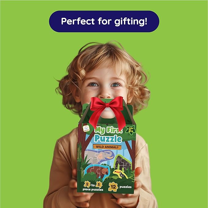 My First Puzzle Montessori Toy | 12 Graded Farm Animal Puzzles (2‑5 Piece Levels) | Montessori Puzzles for Fine Motor Skills & Early Learning | First Puzzle for Toddlers 3+ Year Old