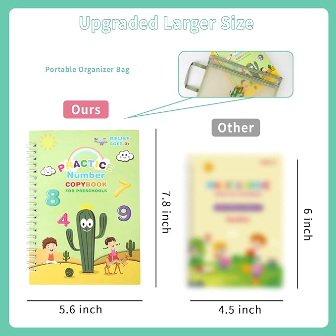 Full Set Handwriting Practice Kit, Reusable Copybooks for Kids, Children's Writing Practice Books, Grooved Handwriting Workbooks with Pencil Grips, Writing Aid for Preschool Kindergarten