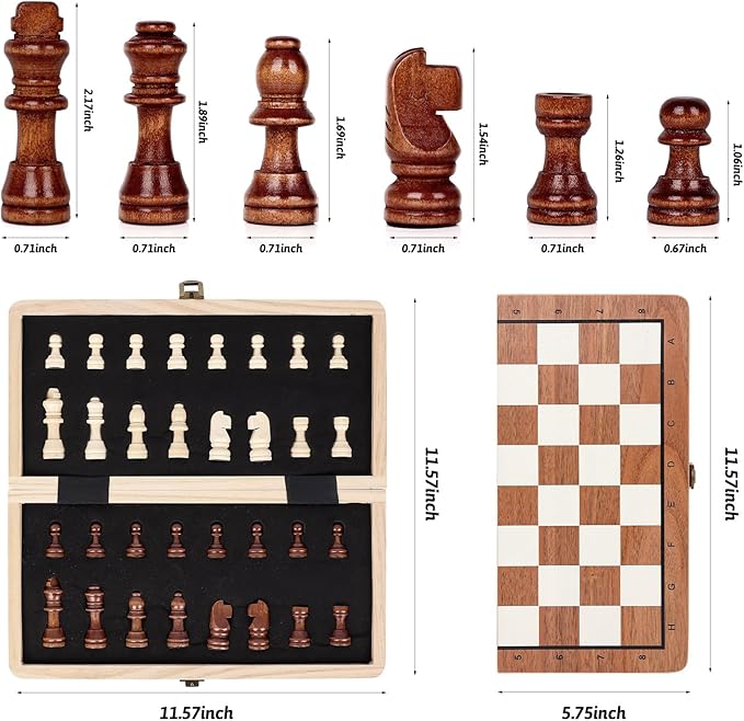 Wooden Chess Set,11.5 inch Magnetic Chess Board Folding Design with Storage Travel Chess Game for Kids, Adults and Family Game Night