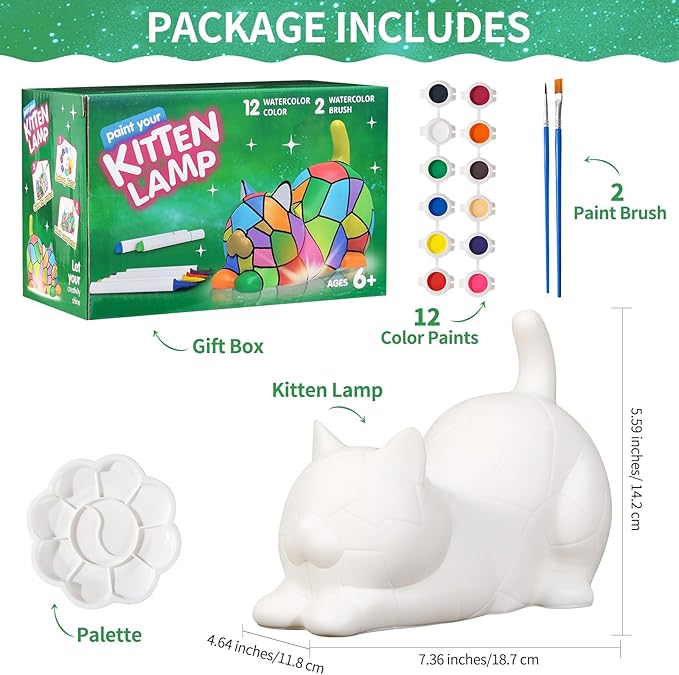 Paint Your Own Cat Lamp Kit - Art Supplies Arts & Crafts Kit, Painting Kit for Kids Ages 6-12, Arts and Crafts for Kids Ages 8-12, Christmas Birthday Gifts for Girls Boys Age 5 6 7 8 9 10 11 12+