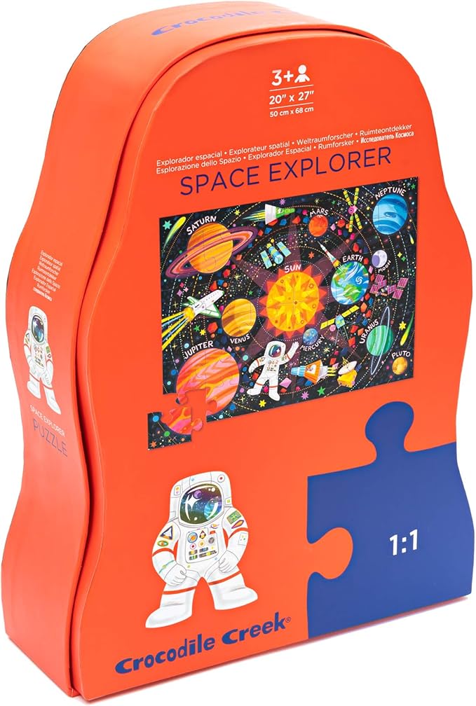 Crocodile Creek 36-Piece Jigsaw Floor Puzzle - Fun Floor Puzzles for Kids Ages 3-5 - Heavy-Duty Shaped Box for Storage - Space Explorer - 27" W x 20" H Finished