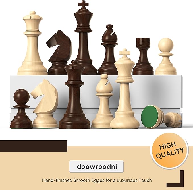 Wooden Chess Pieces Large 3.75inch King Set of Luxury Staunton Wood Chessmen with 2 Extra Queen for Chess Board Game (Chess Pieces Only), Velvet Storage Bags Included