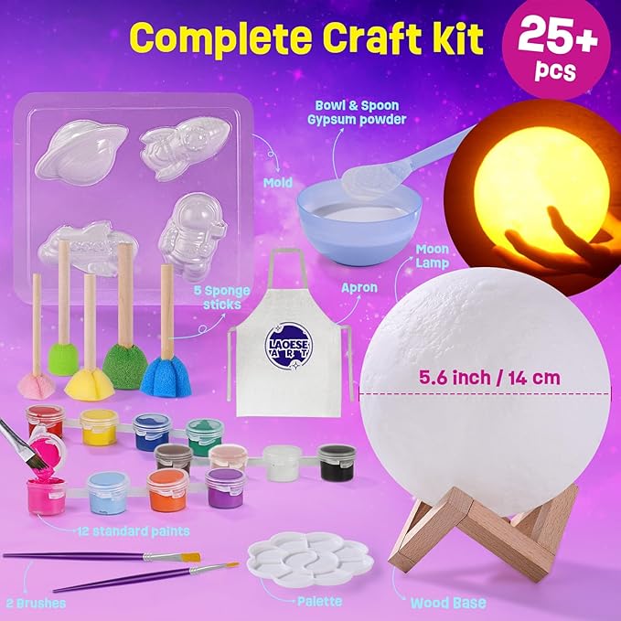 Paint Your Own Moon Lamp Kit, Cool Gifts DIY 3D Space Moon Night Light, Art Supplies Arts & Crafts Kit, Arts and Crafts for Kids Ages 8-12, Toys Girls Boy Birthday Gift Ages 3 4 5 6 7 8 9 10 11 12+