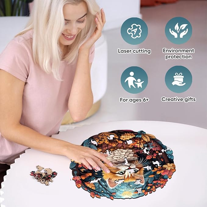 Wooden Puzzles for Mom - 3D Vision Effect Flower and Cat Wooden Puzzle 200 Pcs Unique Shape Advanced Jigsaw Puzzle, Wood Puzzles, Challenge Jigsaw Puzzle(11.2 x 11.2 in)