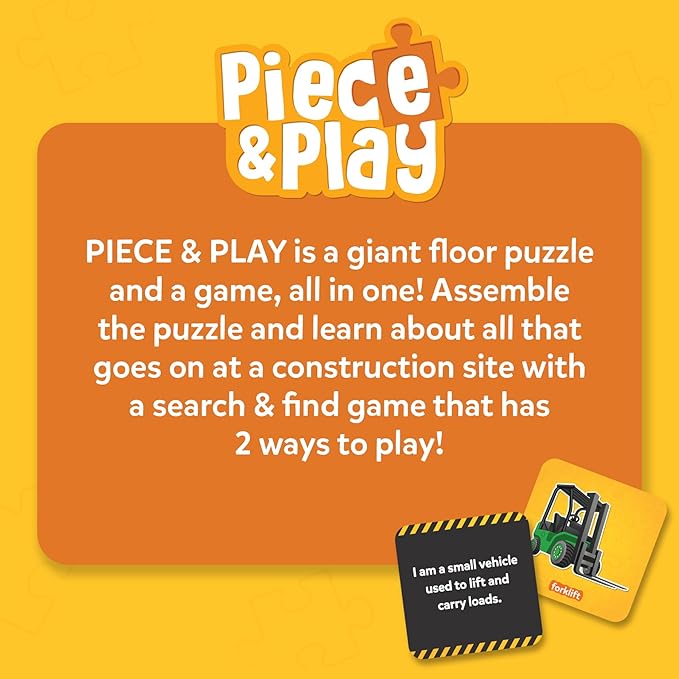 Skillmatics Floor Puzzle & Game - Piece & Play Construction Site, Jigsaw & Toddler Puzzles, Educational Toy, Gifts for Boys & Girls Ages 3, 4, 5, 6, 7 (48 Pieces, 2 x 3 feet)