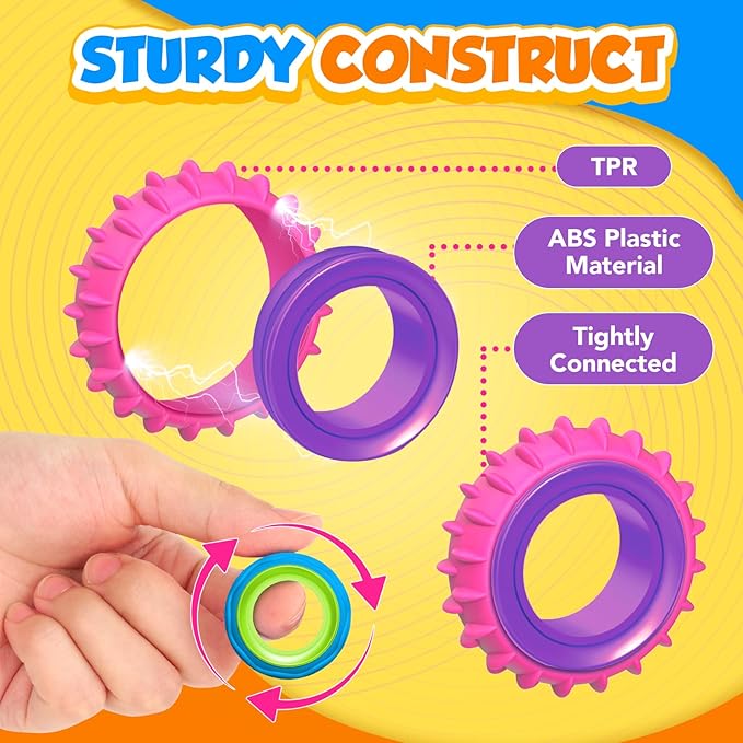 Fidget Toys Sensory Rings for Kids: 24 Pack Goodie Bags Stuffers for Kids - Quiet Stress Toys for Autism Calming - Fun Fidgets for Classroom Prizes Stocking Stuffers