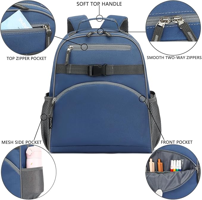 FlowFly Kids Backpack for Toddler Boys Girls, Simple Lightweight Bookbag for Daycare Kindergarten Elementary School Travel, Small Modern Bag (Medium 15''), Cyan
