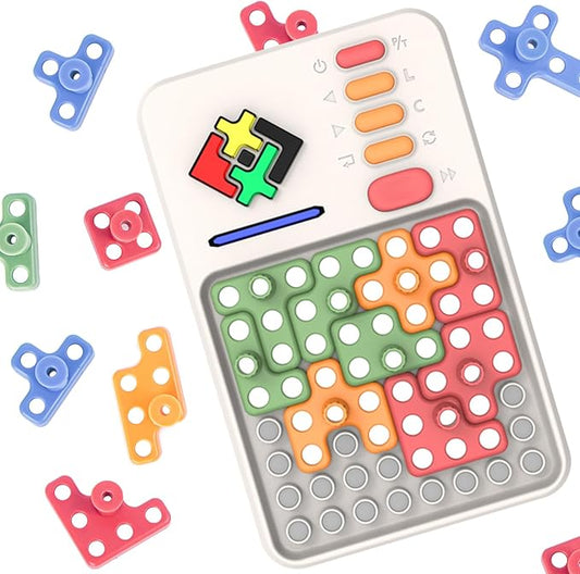 Super Blocks Pattern Matching Puzzle Games, 1000+ Challenges Brain Teaser Toys, Travel Games for Road Trips,Birthday Gifts for Boys Girls, Shape Pattern Blocks Tangram Geometry (White)