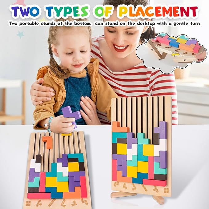 Wooden Stacking Puzzle Toy, Wooden Puzzles 3D Russian Colored Block Puzzle Toy Montessori Educational Gift for Boys and Girls Board Game for Toddlers Brain Teasers for Toddlers 3-6 Years