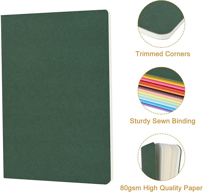 ZCZN 12 Pack Colorful Blank Notebooks Bulk, A5 Journals with 12 Colors, 60 Pages/30 Sheets, 8.3x5.5 Inch, Plain Paper, Travel Writing Journal Notebooks for Work & School