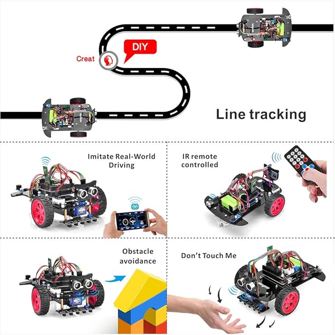 OSOYOO Model 3 Robot Car DIY Starter Kit for Arduino,Educational Motorized Robotics, Remote Control App, Learning How to Code, IOT Mechanical Coding for Teens and Adults