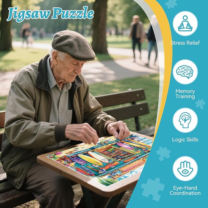 500 Piece Puzzles for Adults, Seaside Souvenir Shop Jigsaw Puzzle with Surfboards, Adult Jigsaw Puzzle for Relaxation and Gift, Coastal Scene Puzzle Game for Adults, Kids and Seniors, 20.5" x 15"