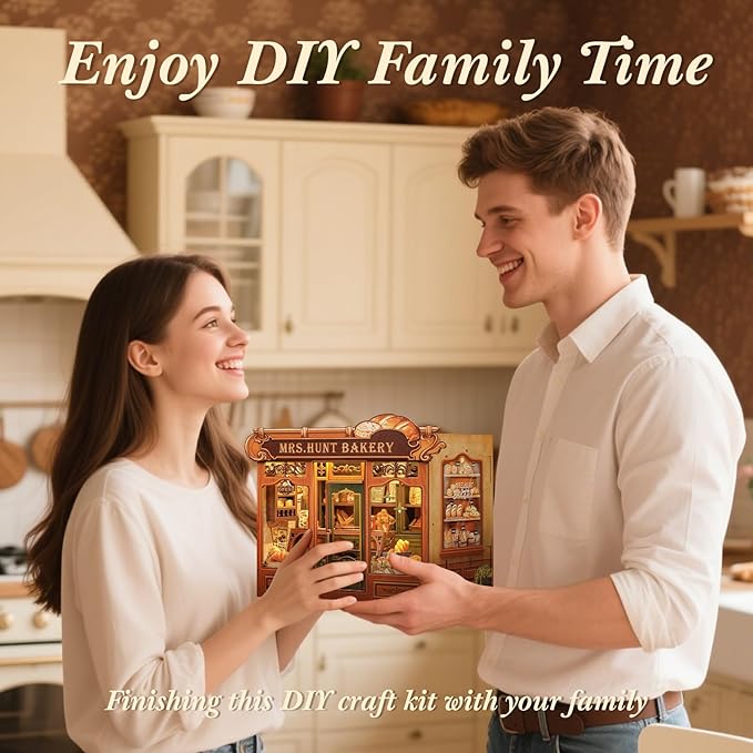 CUTEBEE Book Nook Kit, DIY Miniature House Kits for Adult and Teens, Dollhouse Booknook Tiny House, Bookshelf 3D Wooden Puzzle, DIY Craft Gifts for Family and Friends (Mrs.Hunt Bakery)