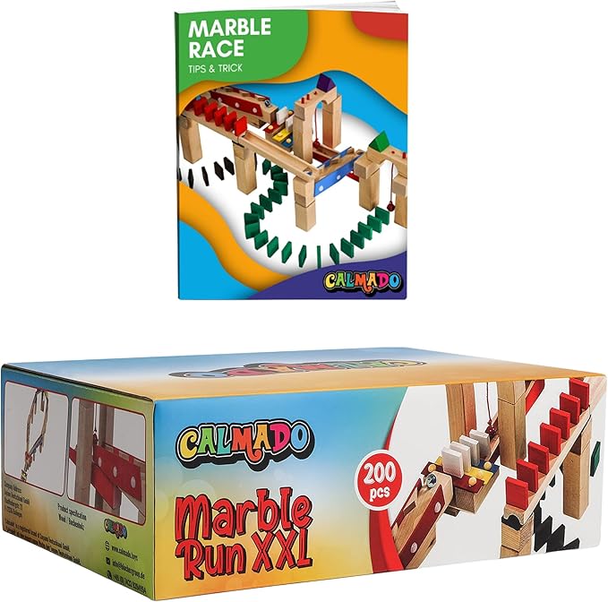 Calmado - 200 pcs Marble Run Wooden Set/Ball Track Set for Kids/Girls/Boys Made of Beech Wood + Bag + Instructions