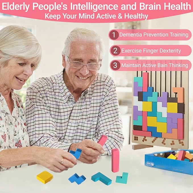 Wooden Stacking Puzzle Toy 3D Wooden Russian Puzzle for Kids, Montessori Wood Stacking Blocks Colored Family Brain Teaser Activity, Giant Block Board Toys for Toddlers 3-6 Years