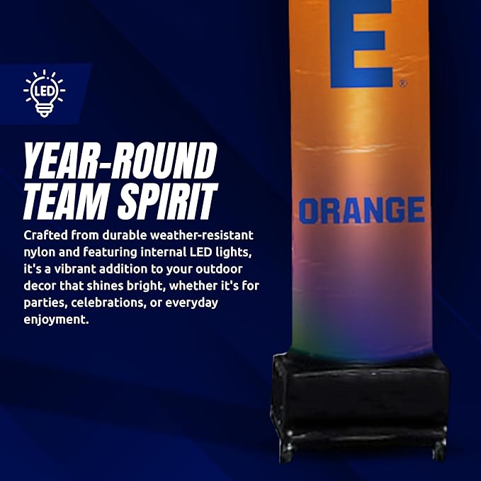 NCAA Syracuse Orange Football Wacky Waving Inflatable Tube Guy with LED Lights & Built-in Blower - 6" x 36" x 96" Inflatable Tube Man Crazy Sports Fan Outdoor Party Decoration