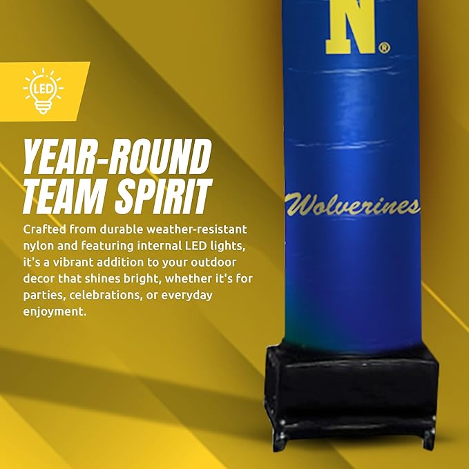 NCAA Michigan Wolverines Football Wacky Waving Inflatable Tube Guy with LED Lights & Built-in Blower - 6" x 36" x 96" Inflatable Tube Man Crazy Sports Fan Outdoor Party Decoration