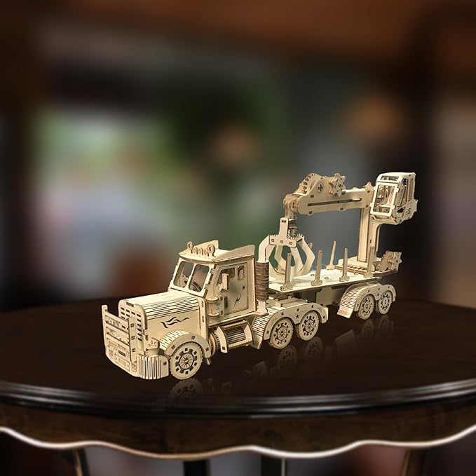 3D Wooden Puzzle Crane Truck for Adults, Large Timber Truck Logging Truck with Loading Crane, Mechanical Engineering DIY Wooden Models, Unique Gift for Kids Birthday Christmas (Crane Truck LG)