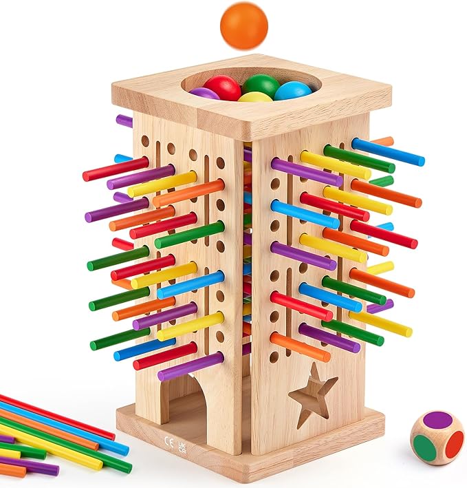 Montessori Wooden Board Games, 42 Colorful Sticks Math Learning Toys for 3 4 5 6 Year Olds, Board Games for Kids 4-6, Fine Motor Skills Toy Family Travel Game, Gifts for Boys Girls 3 Year Old