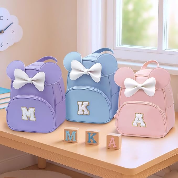 Backpack for Girls Kids Toddler, Bookbag for Teen Girl Kids Birthday Gifts, School Backpack for Girls with Cute Bow, Initial Blue N
