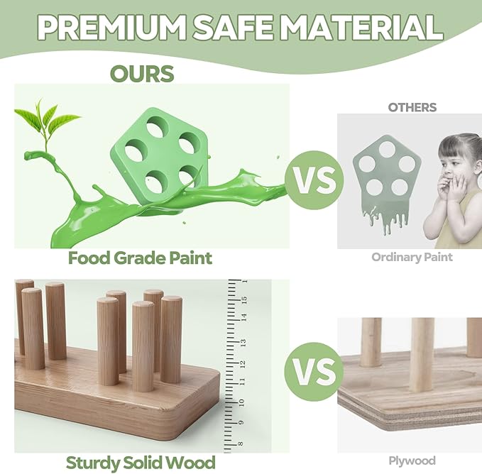 PEBIRA Montessori Toys for 1 2 Year Old, Wooden Sorting and Stacking Toys for Toddlers, Baby Shape Sorter and Color Stacker Blocks for Toddler, Preschool Learning Toy, Gift for 12-18 Month Boys Girls