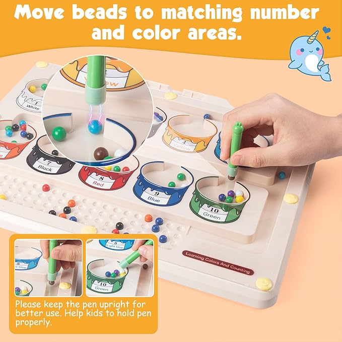 Montessori Toys for 3+ Year Old Toddlers,Double-Side Magnetic Color and Number Maze,Educational Toys for 3+ Year Old Kids,Magnetic Puzzle as 3-5 Year Old Birthday Gifts for Boys and Girls