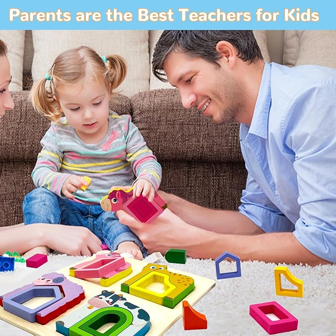 Wooden Montessori Toys for 3 4 Years Old Boys & Girls, Animal Shape Sorter Preschool Learning Toys for Toddlers, Preschool Toddler Puzzles Great Gift Ideas for Kids (Colored-A)