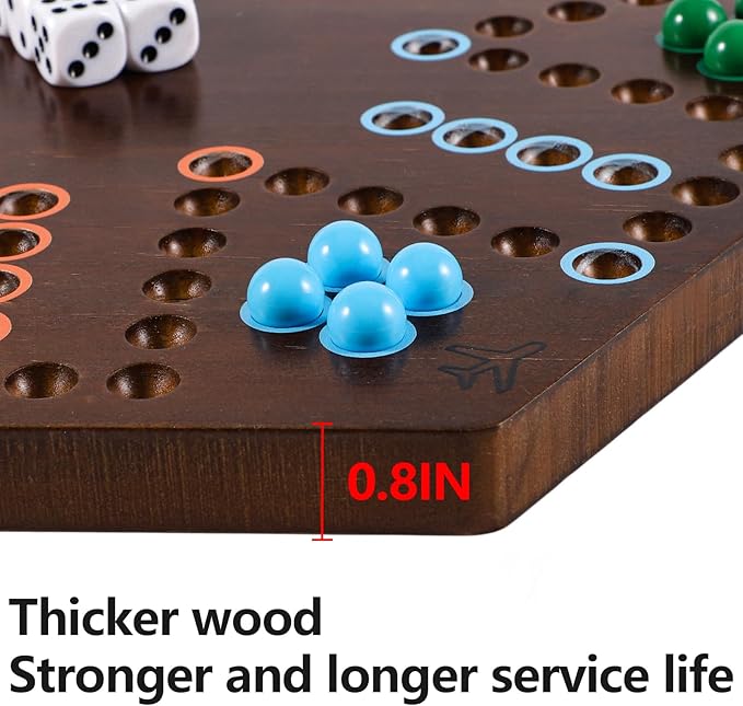 Wahoo Board Game Wooden Original Board Game Classic 2 Side Painted Fast Track Game for 4 Player and 6 Player with 30 Marbles,6 Dices for Family Game Night(Small,Flame)