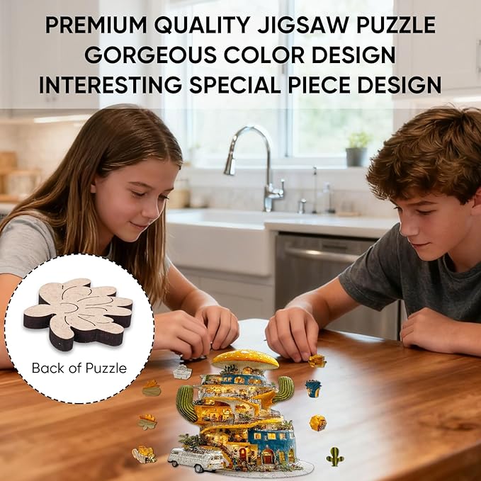 Wooden Puzzles for Adults, Cactus World Adult Puzzles 200 Pieces, Wooden Jigsaw Puzzles Unique Shape, Best Gifts for Adults Family Game, 9.1x12.8 inch