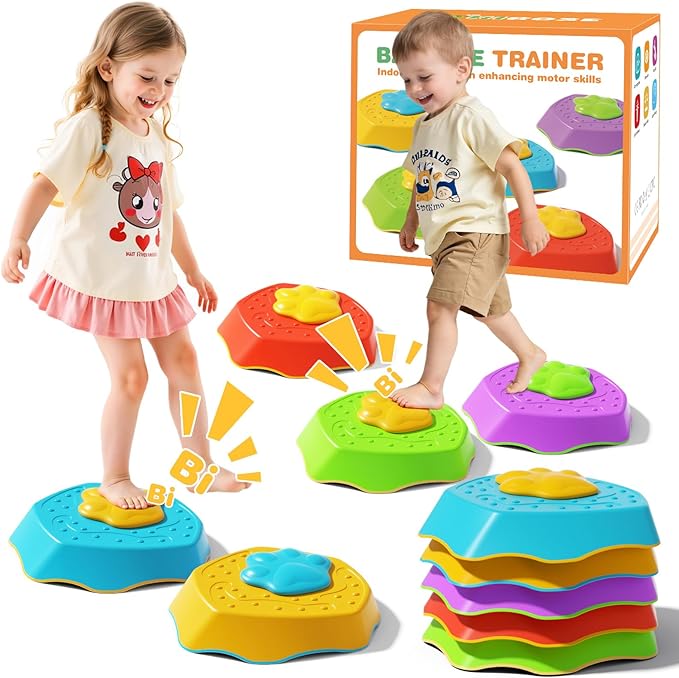 HIROSE Voiced Stepping Stones for Kids, 5pcs Durable Non-Slip Balance Stones, Promoting Children's Coordination and Motor Skills, Indoor & Outdoor Toys, Obstacle Course, Gifts for 3+