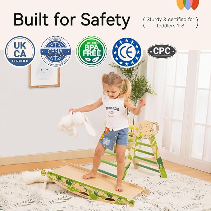 Wingyz 8-in-1 Pikler Triangle Set with Cushion-Wooden Baby Climbing Toys with Arch, Ramp & Ladder | Montessori Toddler Climber Indoor Jungle Gym for 1-3 Year Olds (Green)