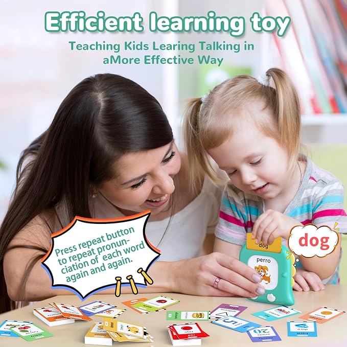 Kidzdo Talking Flashcards for Toddlers, 520 Bilingual Spanish English Sight Words Educational Learning Toy, Birthday Xmas Gift for Kids 2 3 4 5 6, Pocket Speech Therapy Toys for Autism Children