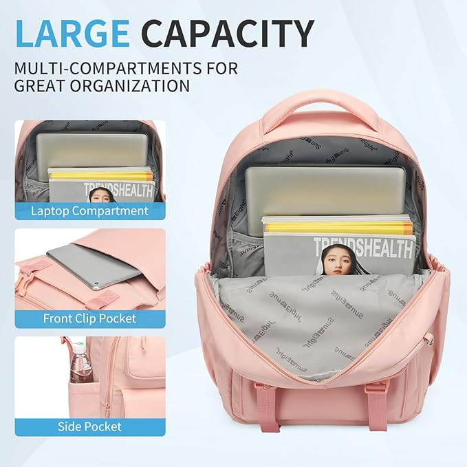 SUN EIGHT 35L Large Capacity School Backpack for Teen Girls Lightweight Bookbags Elementary Middle School Laptop Bags Women Travel Daypacks(Pink)