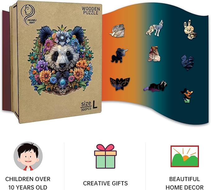 Wooden Puzzles for Adults,Panda Design Jigsaw Puzzles 300 Piece,Thanksgiving Birthday Gifts Family Game,Unique Shape Puzzle Challenge 14.9 x 14.9 Inch