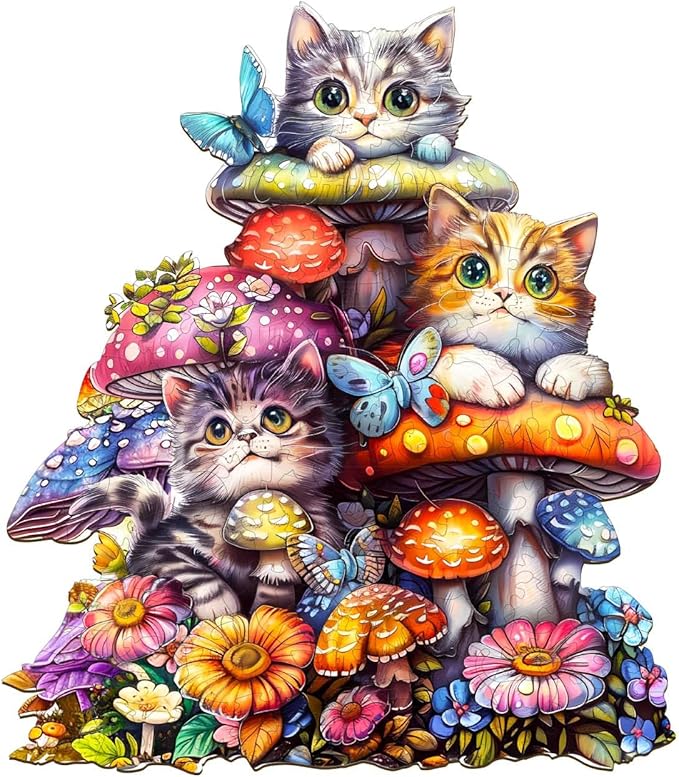 Wooden Puzzles for Adults, Cat Family Wooden Jigsaw Puzzles for Adults Kids, Unique Shaped Wood Puzzles Adult, Creative Birthday Gifts for Friends Family Game(11.4 * 10.2in 170pcs)