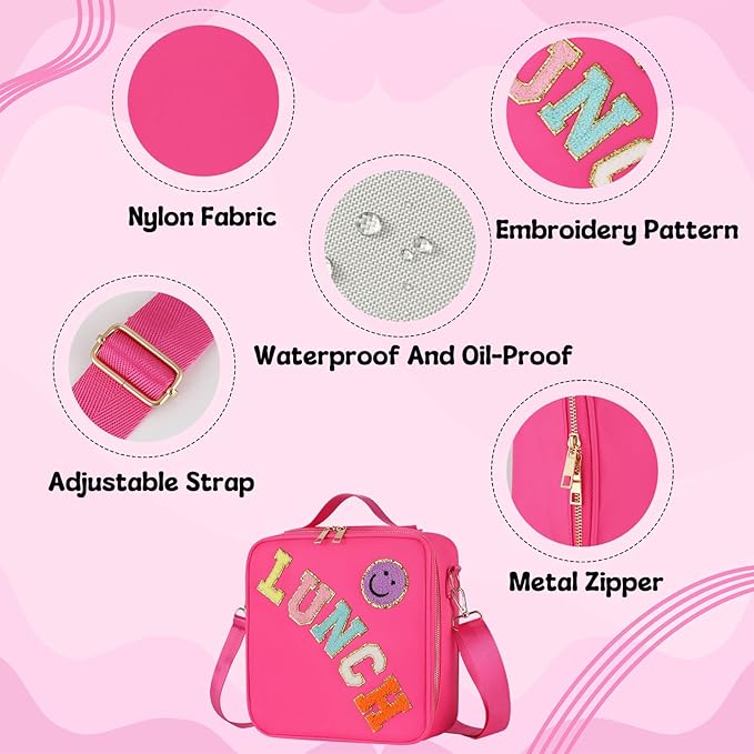 Bento Lunch Box Set for Girl Kids, with 10oz Soup Thermo, Leak-Proof Food Containers, Insulated Nylon Preppy Lunch Bag with Adjustable Strap for Girls School Travel Picnic