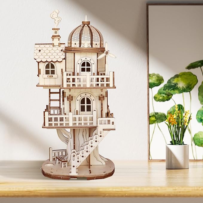 3D Wooden Puzzle for Adults, DIY Circular Treehouse Model, Creative Assembly Model Building for Adults, DIY Assembly Puzzle, Woodcraft Kit for Christmas Day