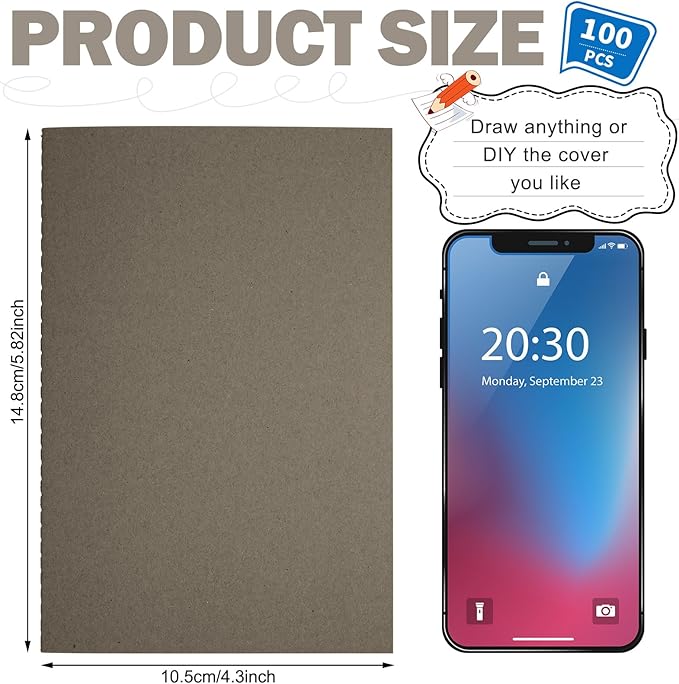 Sepamoon 150 Pack Kraft Notebook Journals 5.82 Inch x 4.13 Inch A6 Softcover Notebooks Bulk for Kids Student Writing Sketch Travel Journal Office Notepad with 48 Pages 24 Sheets, Lined(Dark Gray)