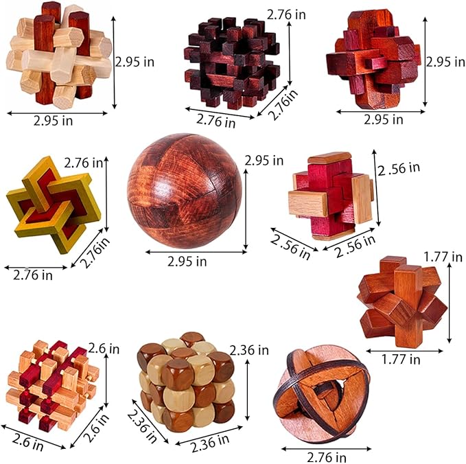 18 Pack Wooden Brain Teaser Puzzles Wooden Burr Puzzles Brain Teaser Puzzle with Gift Packing Box Magic Puzzle Games Toys for Kids and Adults by AHYUAN (Classical Wood)