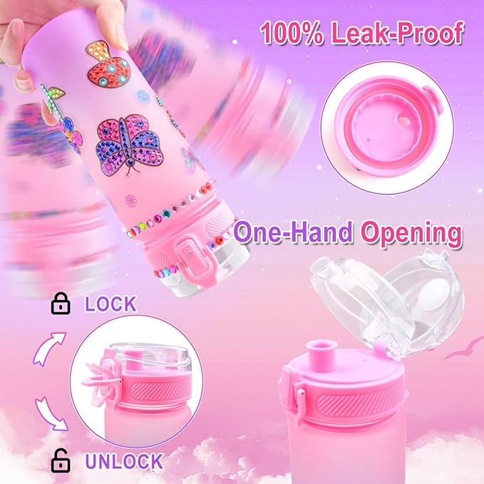 ASIOWELY Decorate Your Own Water Bottle Kits for Girls Age 4-12, Butterfly Flower Diamond Painting Art and Crafts Gift for Boys Age 4-6-8-10, Fun Gifts Toys for School Birthday Christmas