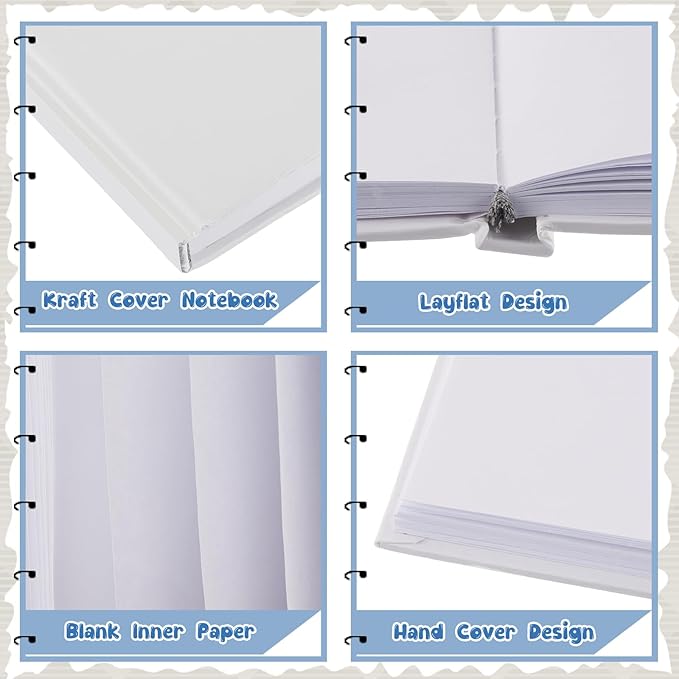 Henoyso 20 Pcs A5 Blank Notebooks Journals Bulk 100 Sheets/200 Pages Unlined Craft Notebooks Kraft Sketchbooks Hardcover for Writing Drawing for Gifts Students School Office, 8.3 x 5.7 in (White)