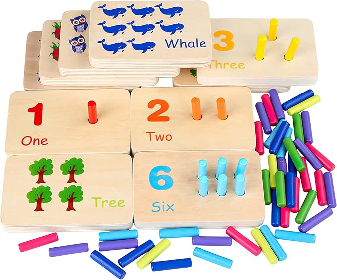 Montessori Number Counting Blocks Peg Board Toys, Wooden Math Manipulative Materials for Preschool, Number Montessori Learning Toy for Toddlers & Kindergarteners (Colorful Peg)