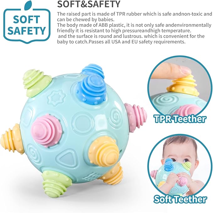 VANLINNY Toddlers Baby Music Shake Ball Toy Bumble Ball for Babies,Dancing Bumpy & Interactive Sounds Crawl Toy, Best Bouncing Sensory Learning Gift for 3+ Year Old Boys&Girls.
