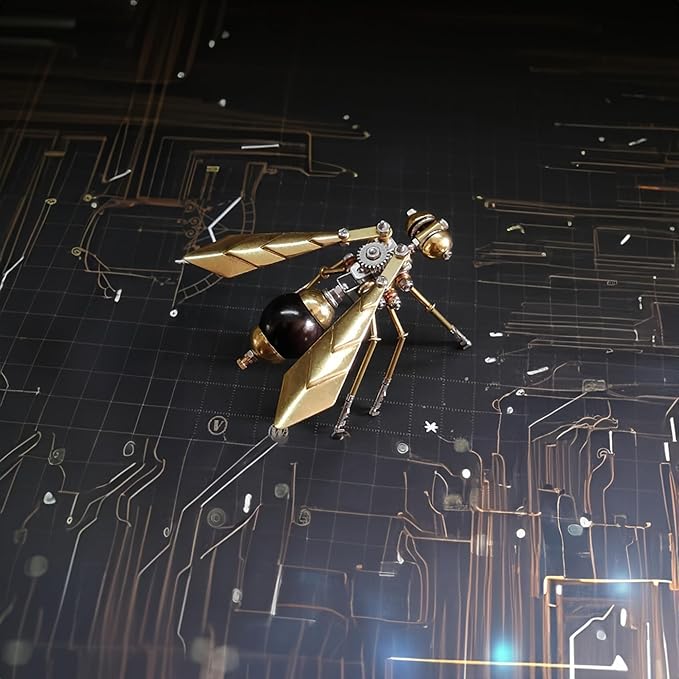 3D Metal Insect Model Kit Steampunk Bug Mechanical Steampunk Sculpture Mechanical Insect Clockwork 3D Puzzle,Entomology Learning Adult Metal Puzzle Assembly (Hornet)