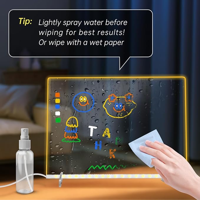 LED Note Board with 7 Colors, Includes Adapter, 13"x10" Led Drawing Board for Kids with Invisible Stand, Light Up Dry Erase Board with 7 Markers, Soft Cloth, Hanging Chain, Holiday Trend Gift