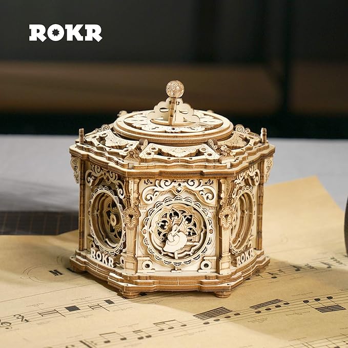 ROKR 3D Wooden Puzzles Music Box (Secret Garden) - Model Kits for Adults Spinning Musical Jewelry Box Vintage Keepsakes Storage, Gifts for Teens/Woman/Man